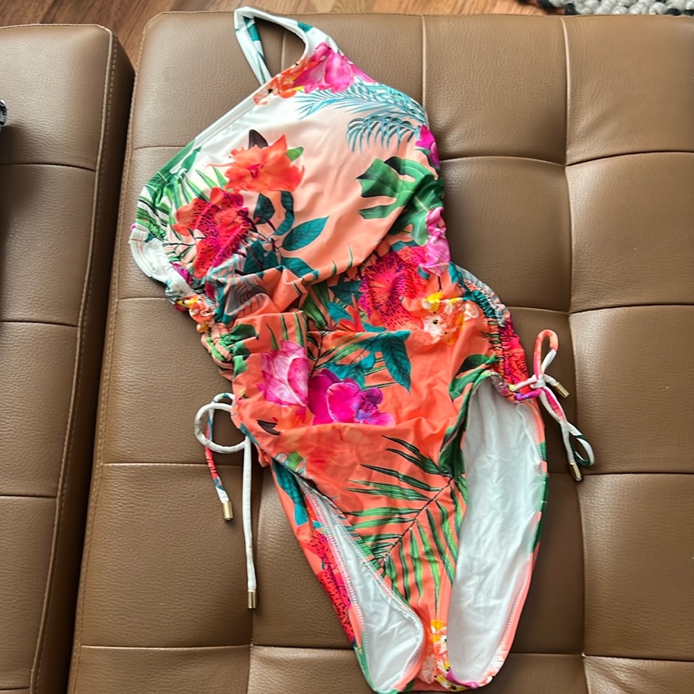 La Blanca Tropical Floral One-Piece Swimsuit in Coral, Pink & Green